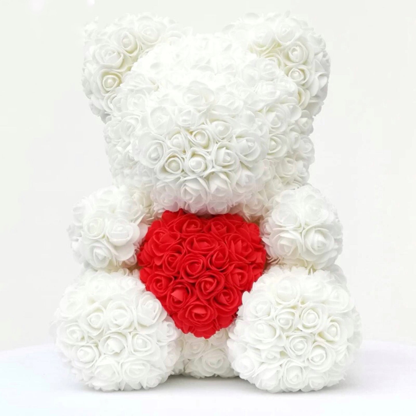 Ours en roses avec coeur 40 cm Blanc