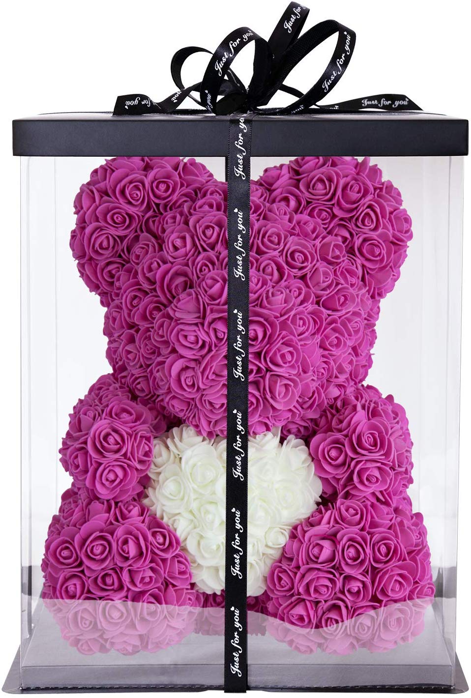 Ours en roses avec cœur 40 cm Fuchsia