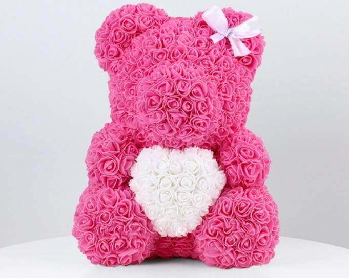 Ours en roses avec coeur 40cm Rose