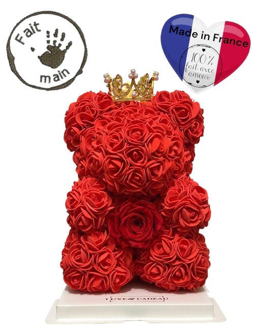 Ours en rose avec rose éternelle 25 cm