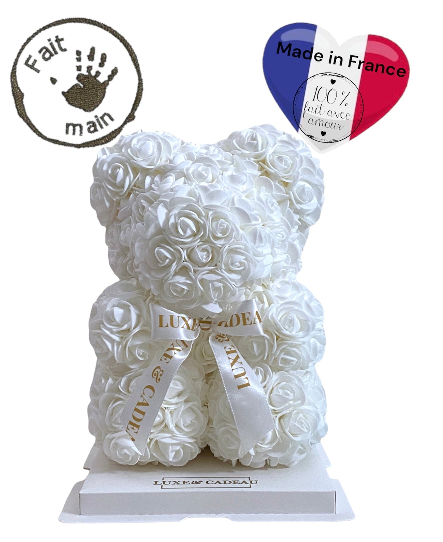 Ours en roses 25 cm Blanc