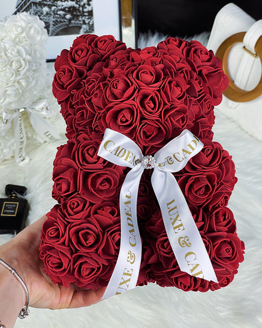 Ours en roses Bordeaux 25cm