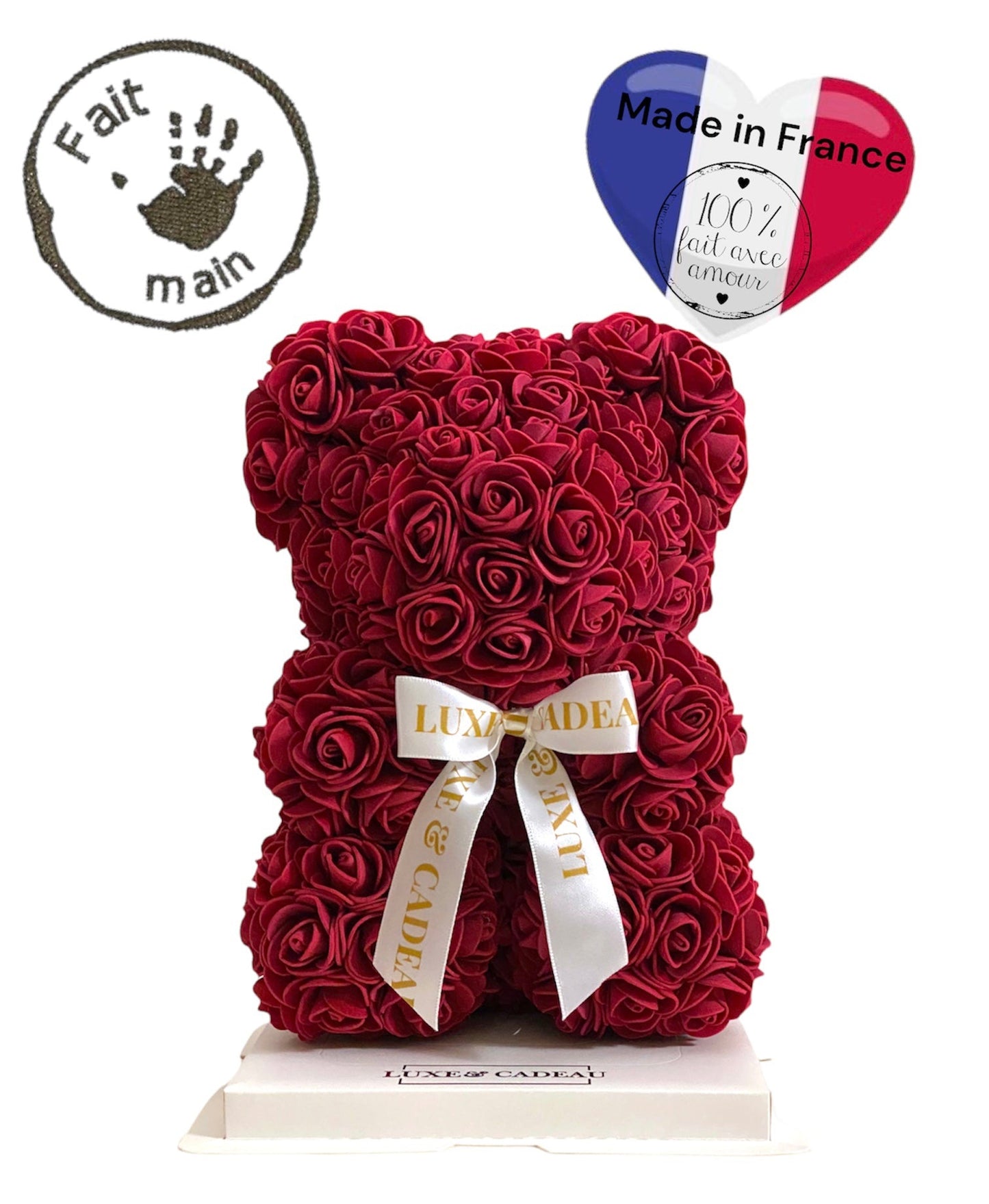 Ours en roses Bordeaux 25cm