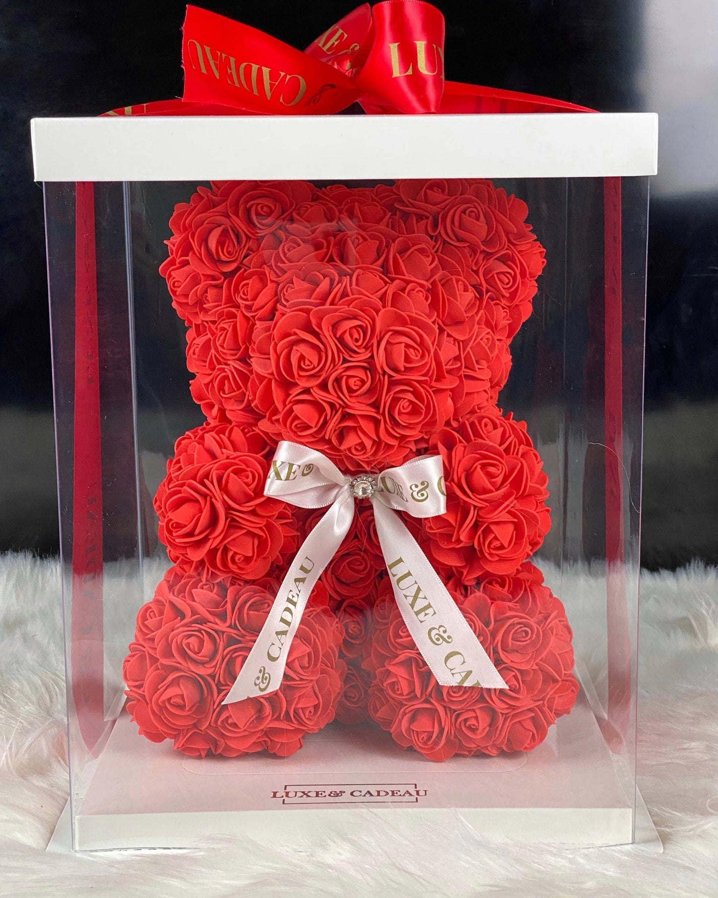 Ours en roses 30 cm Rouge