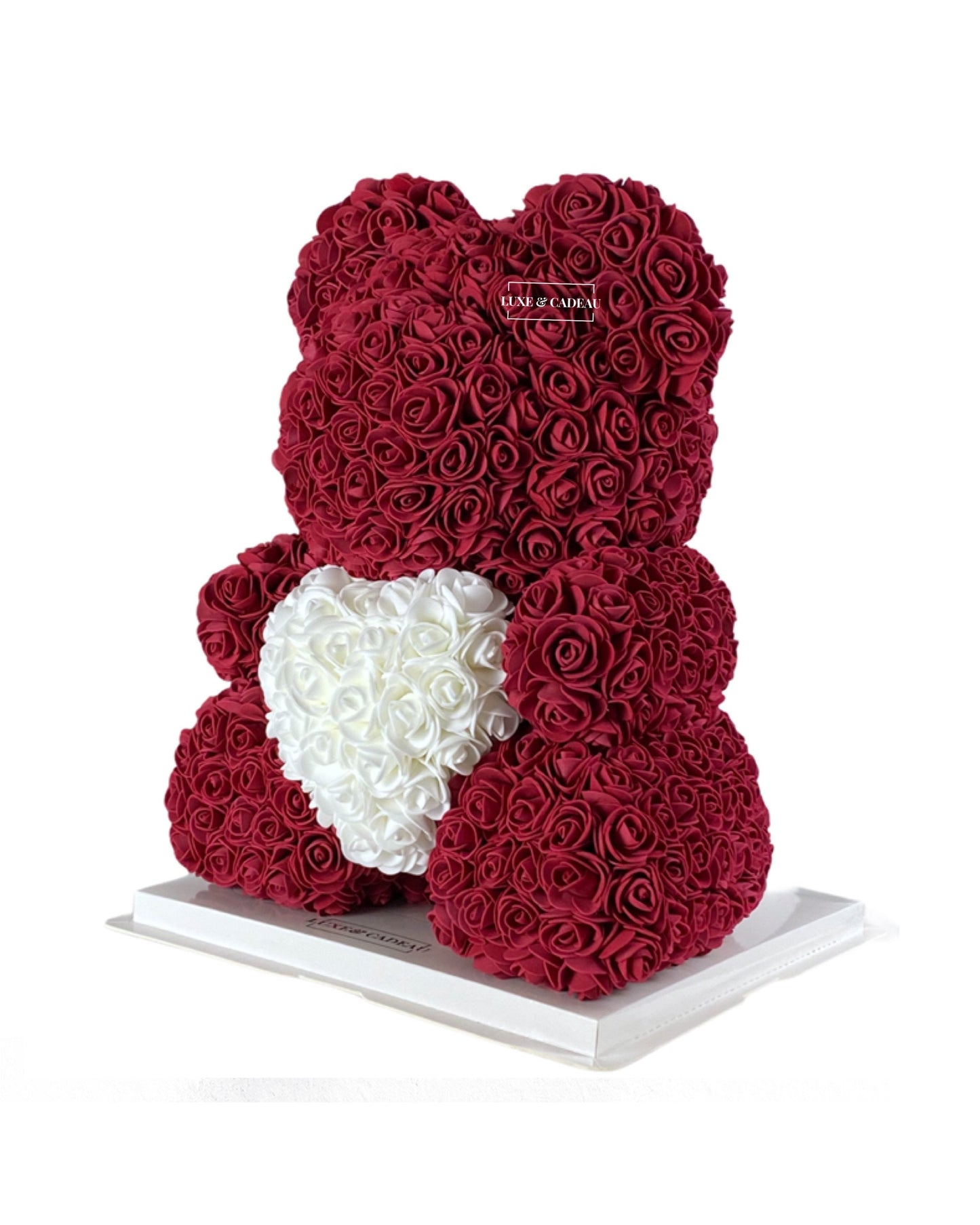 Ours en roses avec coeur  Bordeaux 40 cm